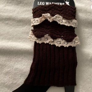 Brown Boot Cuffs Leg Ankle Arm Warmers with Lace Trim Women's One Size